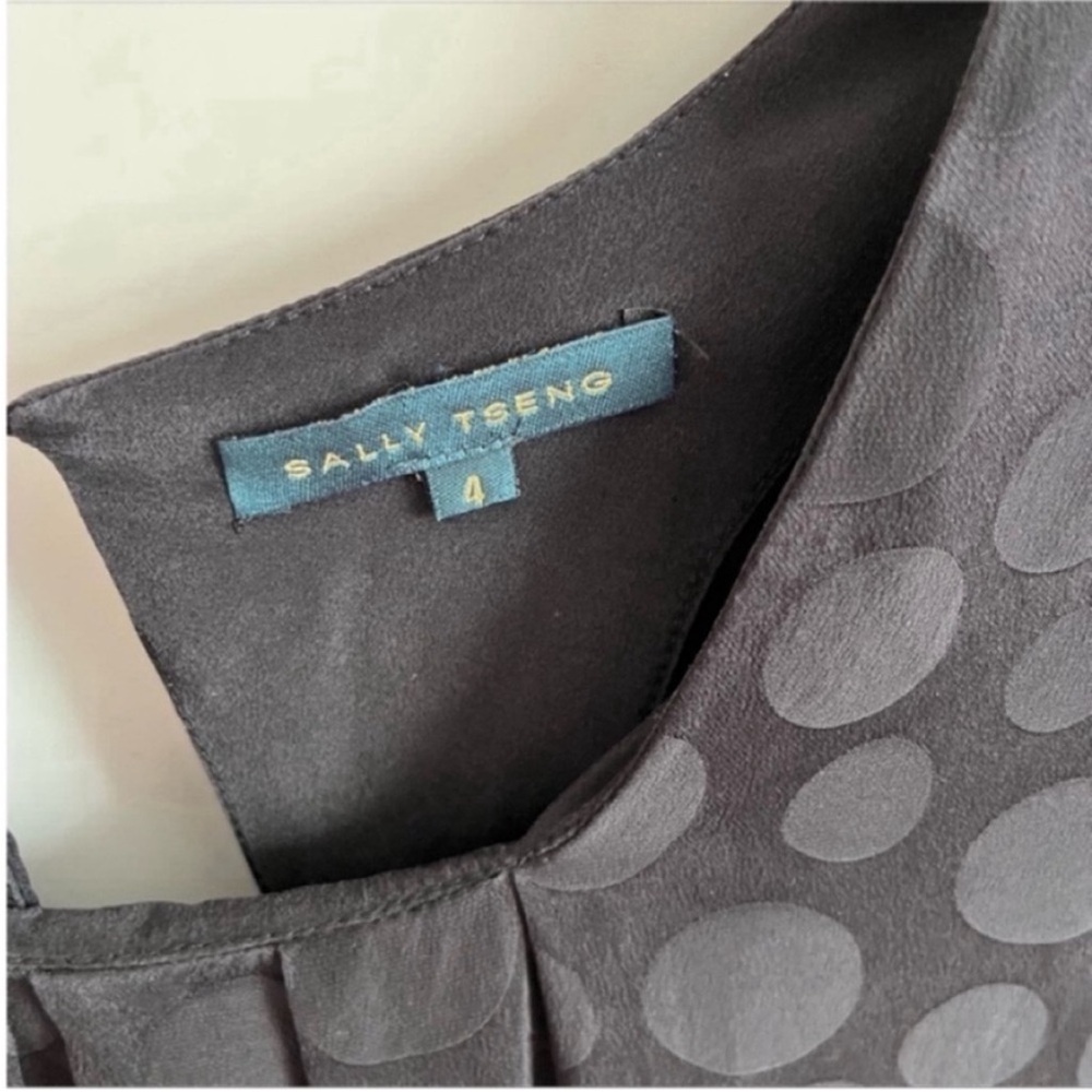 Sally Tseng blouse black circle print dots pleated silk open back - Picture 6 of 8